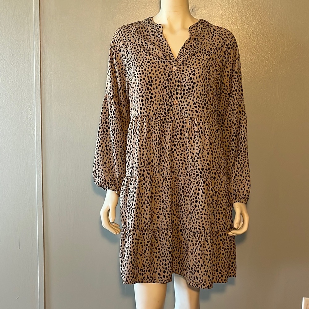 Temofon, animal print, tiered, tunic dress.